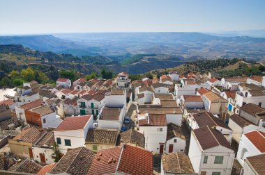 pisticci panoramik manzaralı. Basilicata. İtalya.