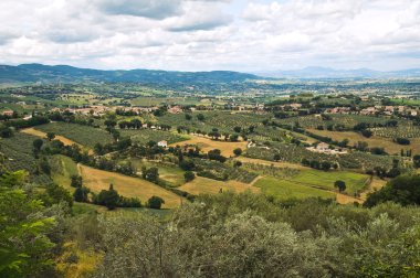 montefalco panoramik manzaralı. Umbria. İtalya.