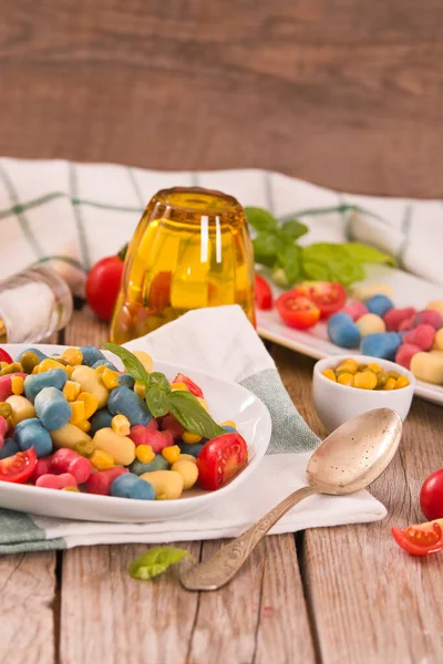 Gnocchi Coloreado Con Verduras Maíz Dulce — Foto de Stock