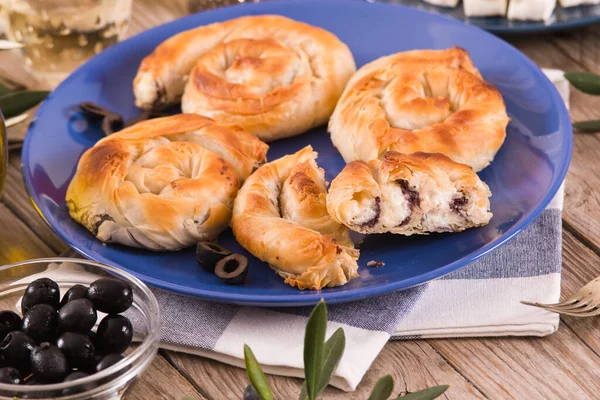 Pastry Swirls Cheese Olive Filling — Stock Photo, Image