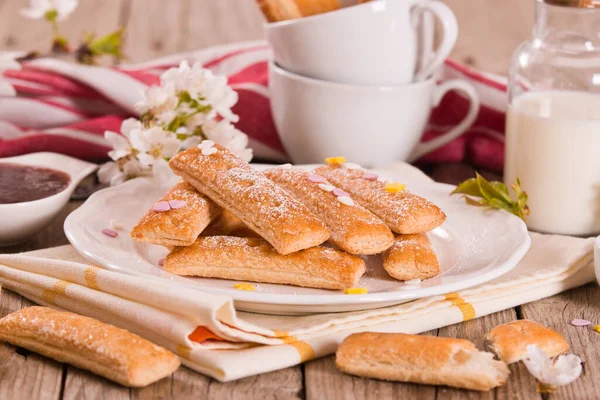 Ciasteczka Francuskie Cukrem Białym Talerzu — Zdjęcie stockowe