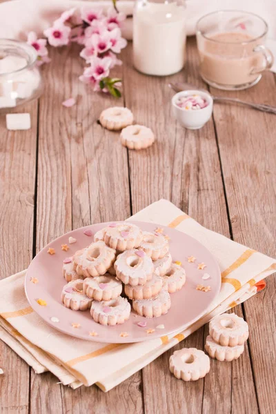 Biscuits Canestrelli Avec Des Sucres Sur Table Bois — Photo