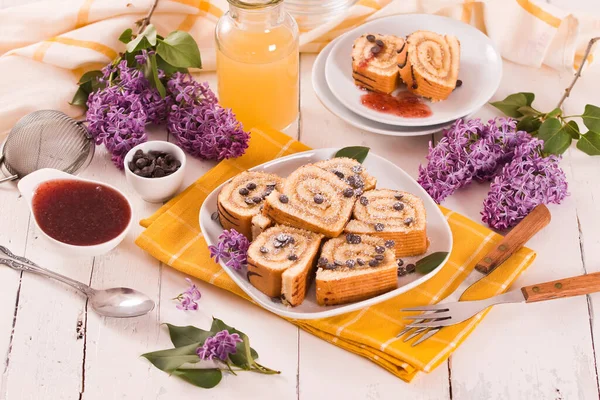 Swiss Roll Cake Con Chocolate Chips — Stok fotoğraf