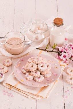 Pembe tabakta şekerli Canestrelli bisküvileri. 