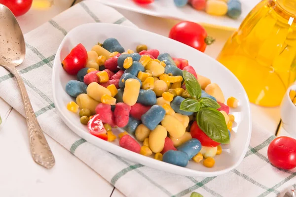 Gnocchi Colorati Con Verdure Mais Dolce — Foto Stock