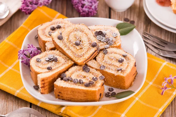 Swiss Roll Cake Con Chocolate Chips — Fotografia de Stock