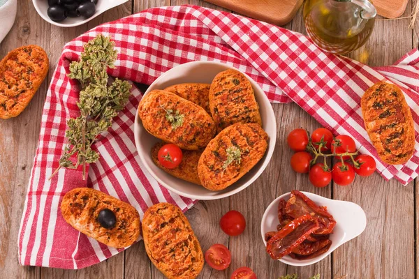 Toasted Bread Tomato Oregano — Stock Photo, Image