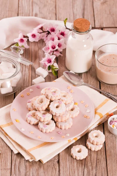 Canestrelli Biscuits Icing Sugar Pink Dish — Photo