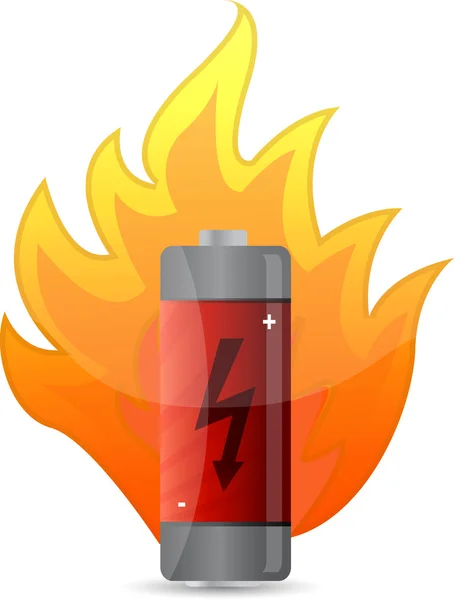 Batterie in Flammen Illustration Design über weiß — Stockfoto