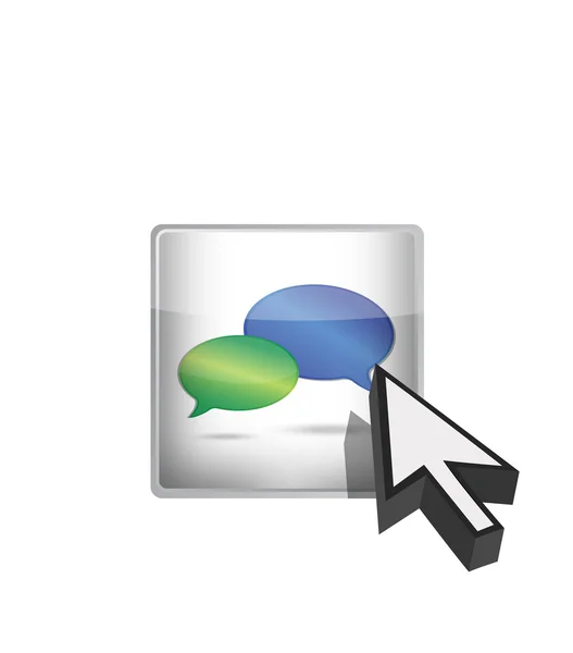 Chat icon button and cursor illustration over white — Stock Photo, Image
