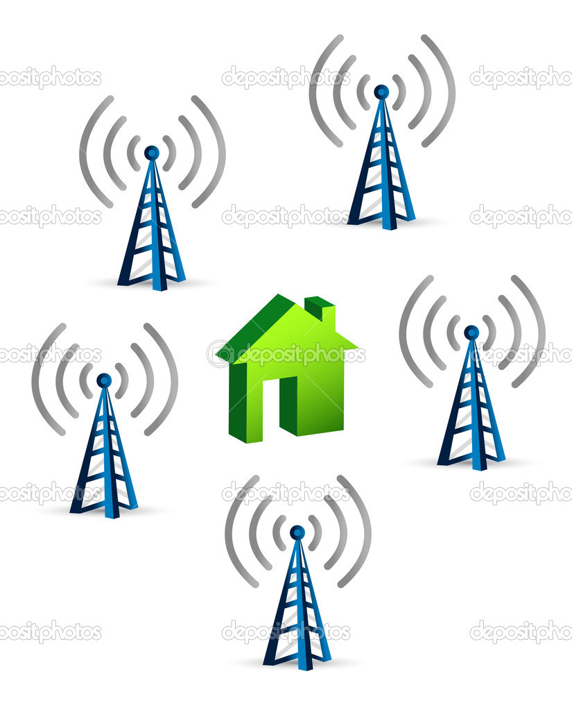 Antennas around a house connection concept illustration