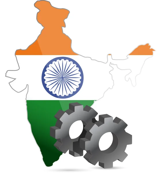 インド地図フラグと歯車イラスト デザイン — ストック写真