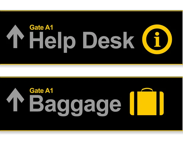 Pomoc biurko i bagaż lotniczy znaki — Zdjęcie stockowe