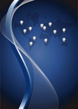 sosyal ağ dalgalar ve harita mavi arka plan