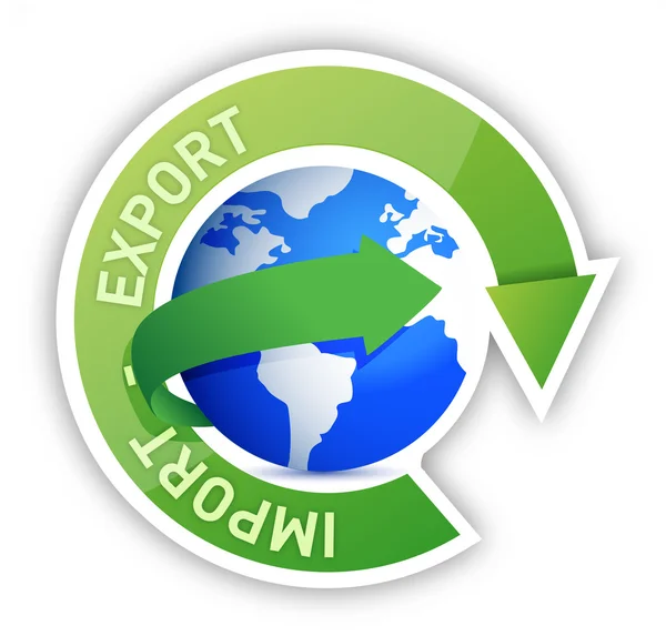 Exportação e importação globo ciclo ilustração — Fotografia de Stock
