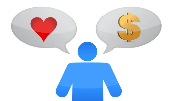 Miłość vs pieniądze ikona decyzja ilustracja projekt — Zdjęcie stockowe