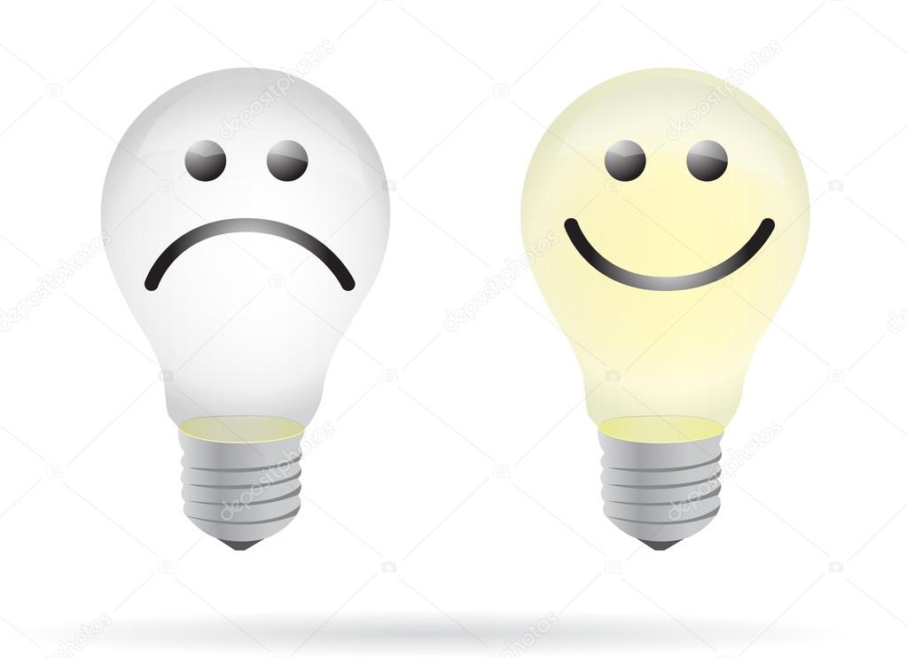 happy and bad lightbulb illustration design