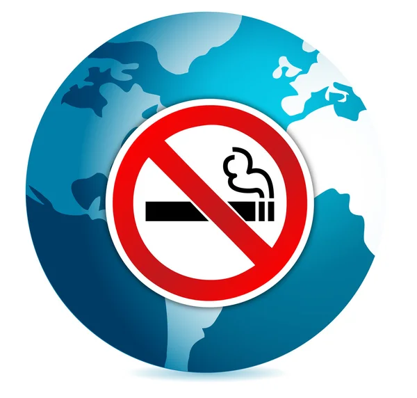 Não fuma o projeto da ilustração do sinal sobre um globo — Fotografia de Stock