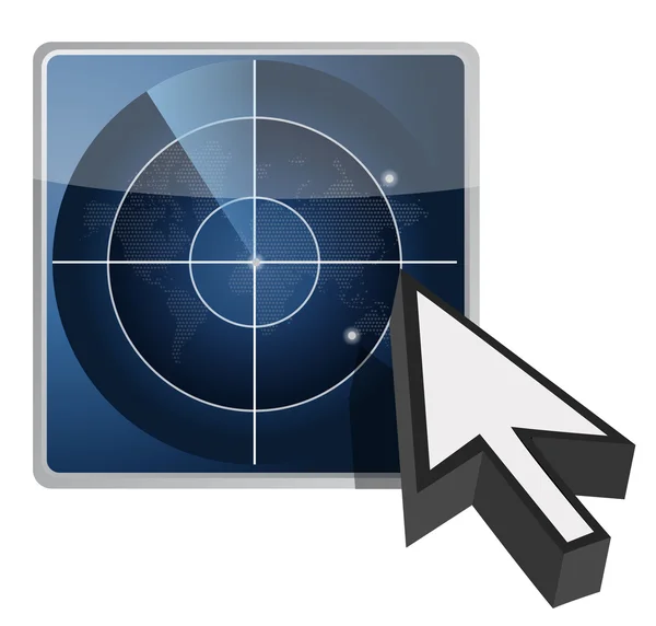 Blue radar button illustration and cursor — Stock Photo, Image