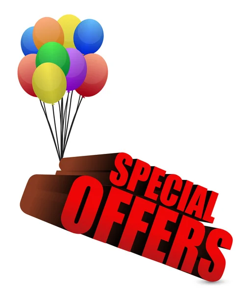 Special offers 3d sign with colorful balloons — Stock Photo, Image