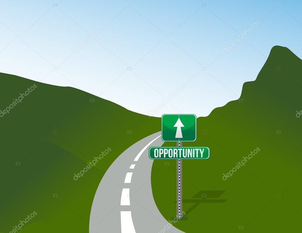 Opportunity road with sign landscape illustration