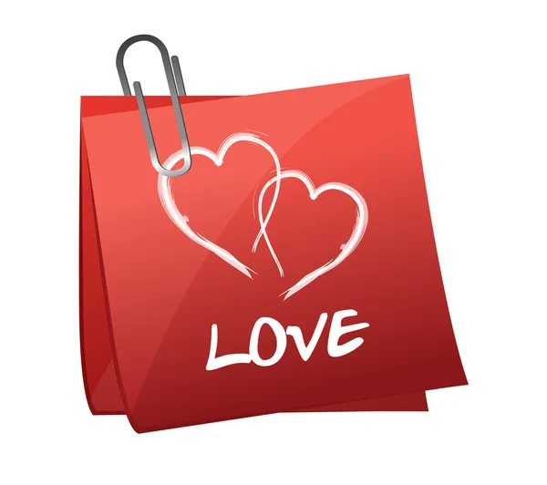 Liefde harten rood post-it illustratie — Stockfoto