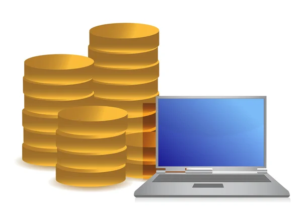 Coins and laptop illustration design — Stock Photo, Image