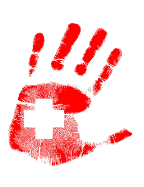 Red handprint with a cross inside — Stock Photo, Image