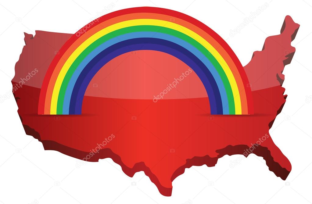us map with a rainbow illustration