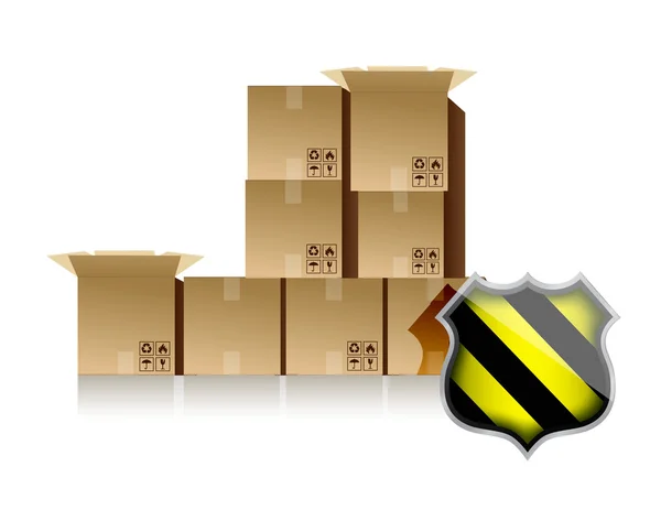 Boxes and shield illustration design — Stock Photo, Image
