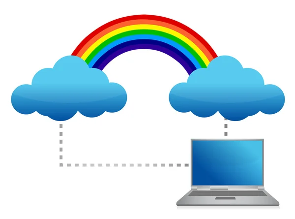 Laptop cloud transferring files illustration — Stock Photo, Image