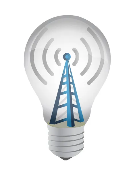 Glödlampa och wifi tower — Stockfoto