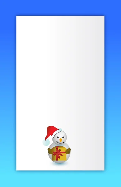 Blauwe merry christmas snowman kaart — Stockfoto