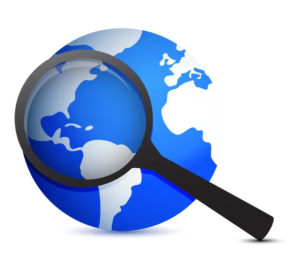 Globe and magnifier — Stock Photo, Image