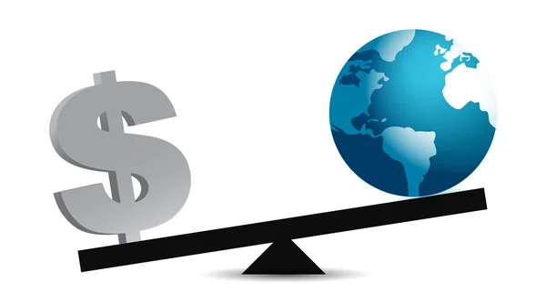 Money and world on a balance — Stock Photo, Image