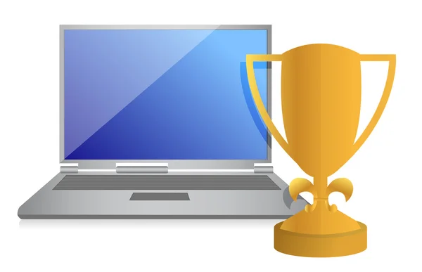 Trophy and laptop illustration — Stock Photo, Image