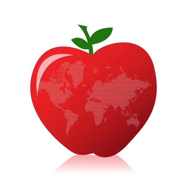 Apfel und Weltkarte — Stockfoto