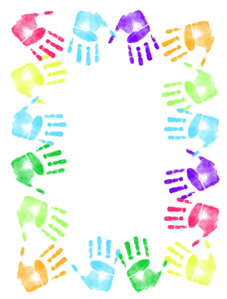 Colorful hand print frame — Stock Photo, Image