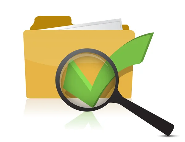 Folder and checkmark magnifier — Stock Photo, Image