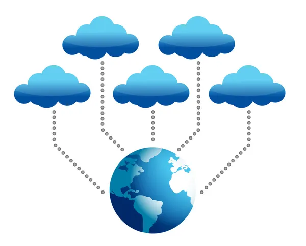 Wereld aangesloten op cloud computing — Stockfoto