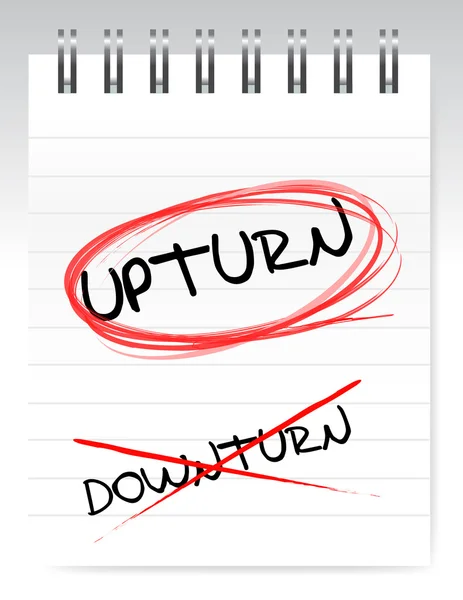 Upturn, crossed out the word downturn — Stok fotoğraf