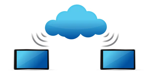 클라우드 wifi에 연결 하는 정제 — 스톡 사진