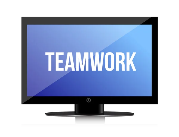 Teamwork-Kopie auf einem Flatscreen — Stockfoto