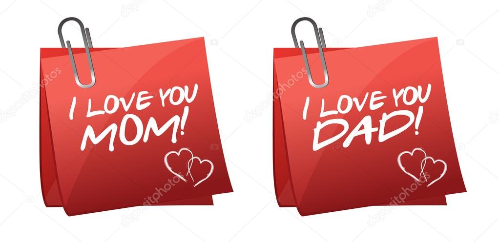father and mother day greetings on a paper notes