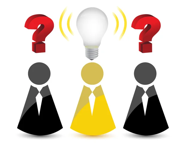 Question marks and a light bulb idea — Stock Photo, Image