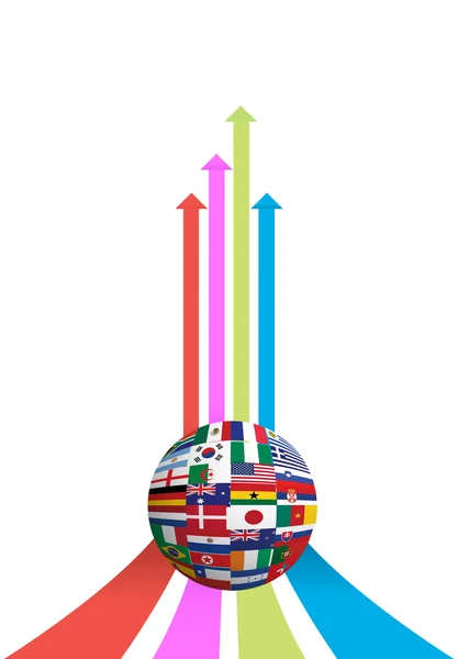 Gráfico de negócios seta e bandeira globo — Fotografia de Stock