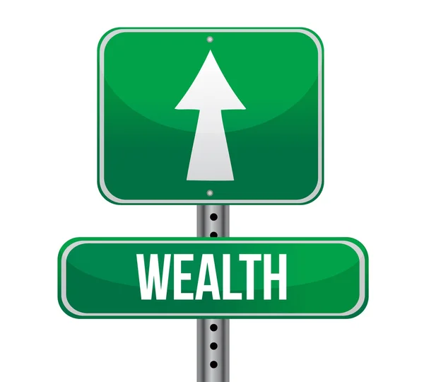 Verkeersbord met het woord rijkdom — Stockfoto
