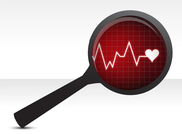 Heart checkup, magnifying glass — Stock Photo, Image