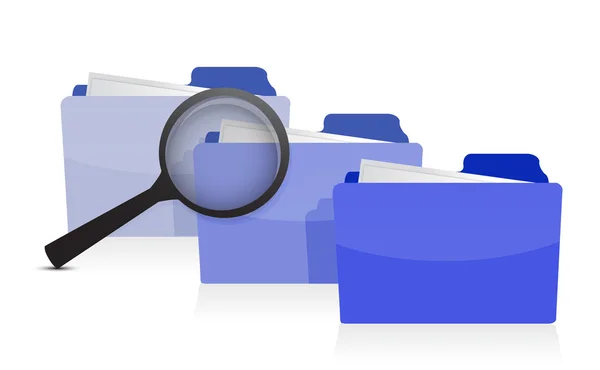 File search concept: folders and magnifying glass — Stock Photo, Image