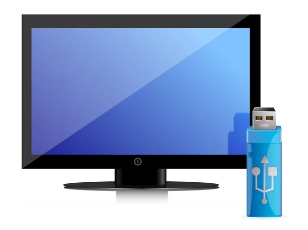 Monitor y la unidad flash USB — Foto de Stock